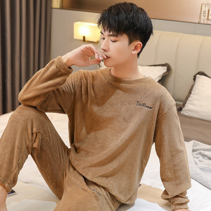 Pajamas Men's Women's Fall and Winter Coral Velvet Homewear Suit Thickened Padded Homewear Couples Large Size Winter Homewear