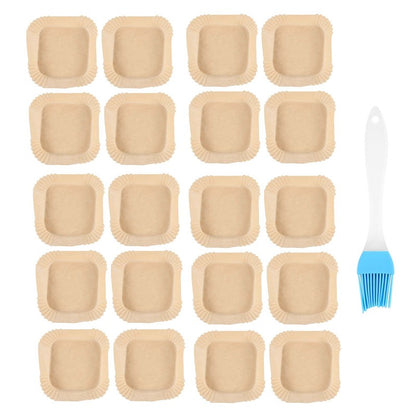 LECKL-50Pcs Papel Manteiga para Air Fryer com Pincel de Óleo, Forros Quadrados de 6,3 Polegadas, Papel Descartável para Assar, Folhas para Air Fryer