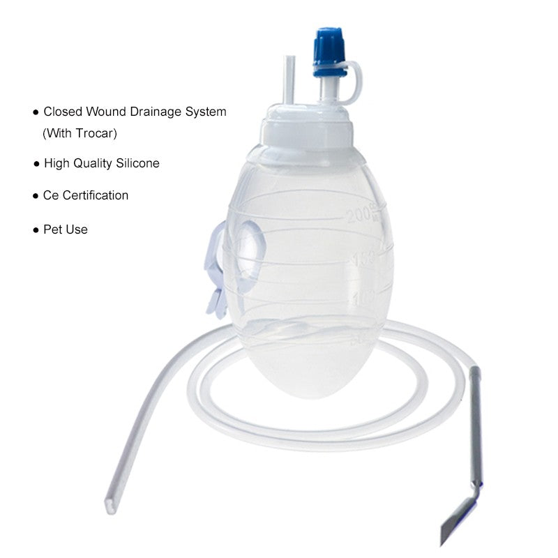 Sistema de Drenagem de Silicone, Tubo de Drenagem com Bola de Pressão Negativa de Silicone Médico, Equipamento Veterinário, Instrumentos Cirúrgicos para Animais de Estimação