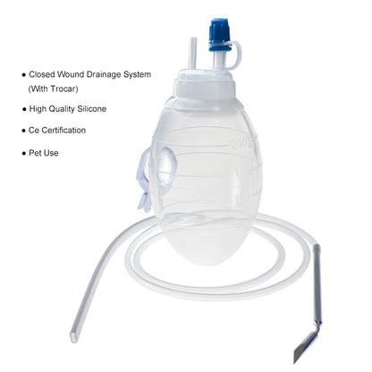 Sistema de Drenagem de Silicone, Tubo de Drenagem com Bola de Pressão Negativa de Silicone Médico, Equipamento Veterinário, Instrumentos Cirúrgicos para Animais de Estimação