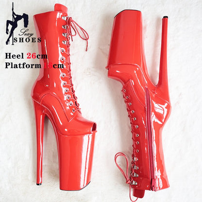 Women Sexy Stripper Shoes Super High Heels Lace-up 26cm Peep Toe Platform Pole Dancing Ankle Boots Stiletto Fetish Large Size 44