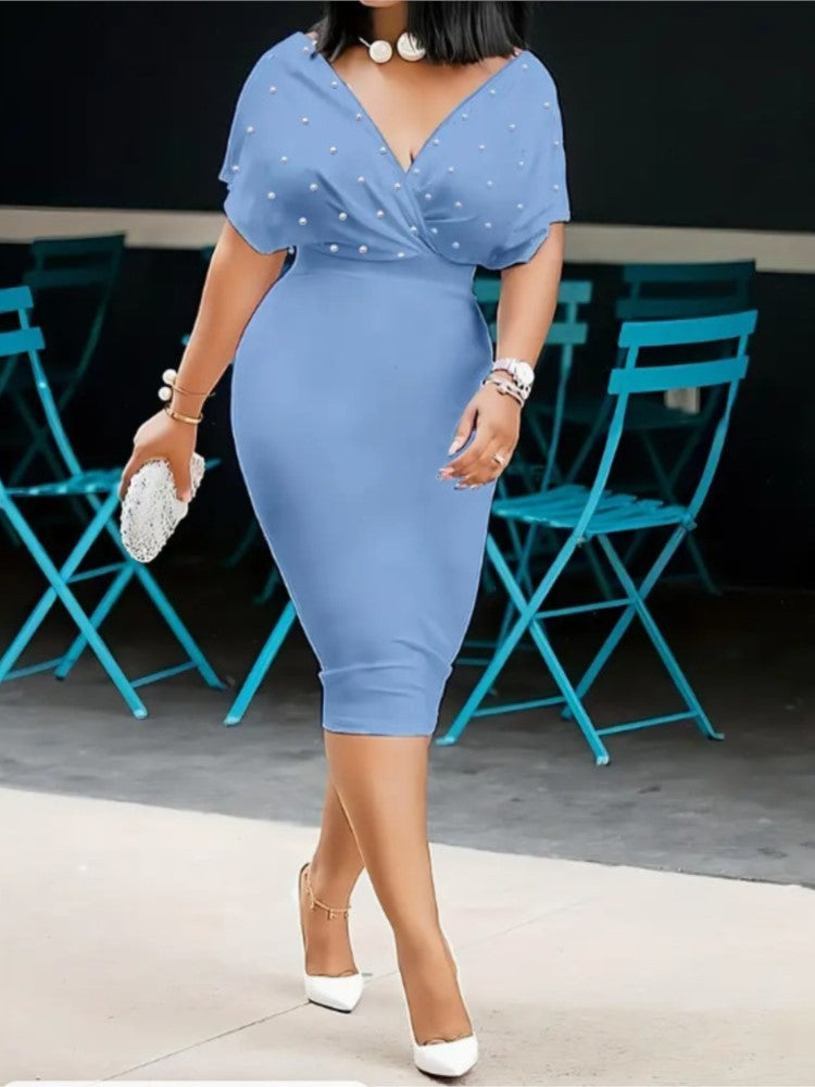 Fashion Party Dress For Wonen Sexy V Neck Package Hip Elegant Dresses 2025 Srping Summer Lady Solid Color Slim Office Midi Dress