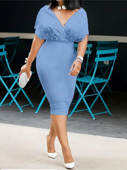 Fashion Party Dress For Wonen Sexy V Neck Package Hip Elegant Dresses 2025 Srping Summer Lady Solid Color Slim Office Midi Dress