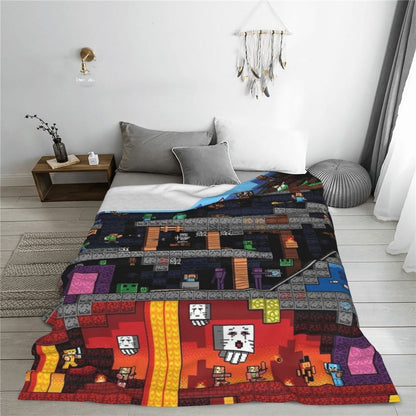 Cartoon Mines Pixel Game Crafts Flannel Blanket Super Warm Throw Blanket for Home Decor Decorative Street Trend Bedspread