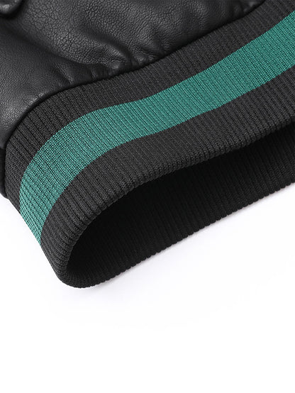 Men'S Baseball Jacket - Windproof Warm Coat with Zipper Closure, Brown & Green Accent Jacket, Non-Stretch Shell for Casual Outer