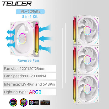 TEUCER DL-2 ARGB PC Fan 3-in-1 Case Fan Compatible with 240 360 Water Cooling Radiator Wireless Cooling Fan Kit