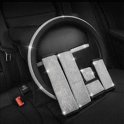 Capa de volante Bing Bling de couro PU com strass de cristal para mulheres, acessórios automotivos