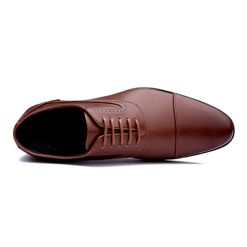 European Style Brown Leather Shoes Man Platform Pointed Toe Men's Dress Shoes Large Size 38-48 Quality Elegant Shoes For Men