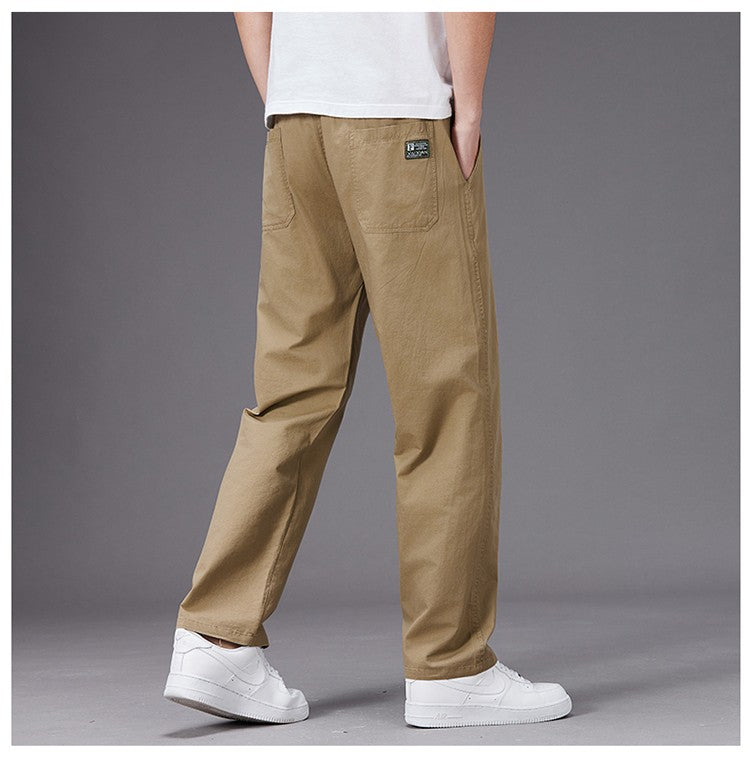 Calças Casuais Grandes Masculinas Cintura Elástica Perna Reta Ajustada Calças de Verão Masculinas Soltas de Algodão Roupa de Trabalho Plus Size Grande 6XL Cáqui Claro