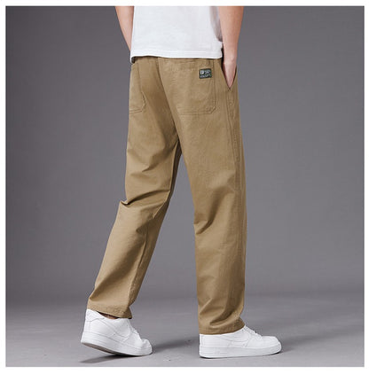 Calças Casuais Grandes Masculinas Cintura Elástica Perna Reta Ajustada Calças de Verão Masculinas Soltas de Algodão Roupa de Trabalho Plus Size Grande 6XL Cáqui Claro