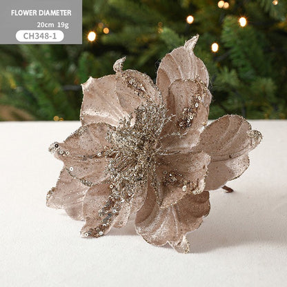 Gold Simulation Christmas Flower Christmas Tree Decorative Flower 20cm Sequin Velvet Ecoration