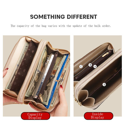 FOXER Split Leather Lady's Wallet Bifold Long Clutch Bag with Wristlet Fashion Card Holder Coin Purse Cellphone Money Bag