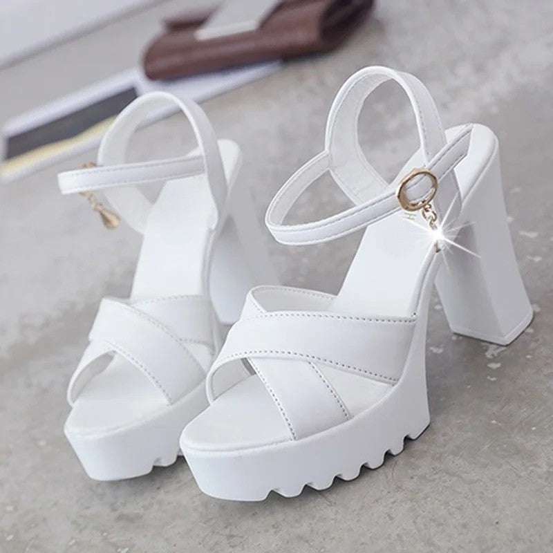 Women Fish Mouth Platform High Heels Wedges Buckle Sandals Shallow Hollow Open Toe Shoes Woman Party Footstep Office Pumps