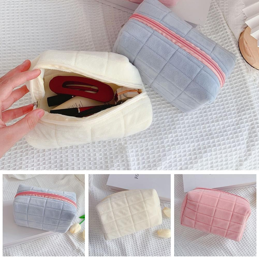 Makeup Organizer -  High Capacity Multi-Pockets Velvet Checkered Stress-Relief Cosmetic Bag Travel Toiletry Case for woman