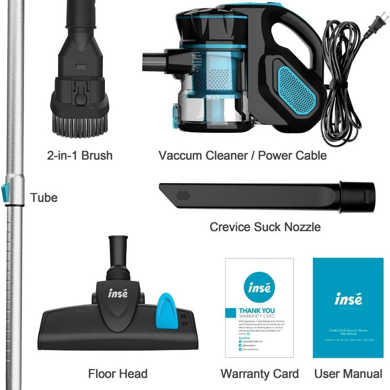 Aspirador de Pó com Fio INSE I5 Sucção Potente 18Kpa Motor 600W Aspirador Vertical Portátil para Casa, Pelos de Animais, Piso Duro