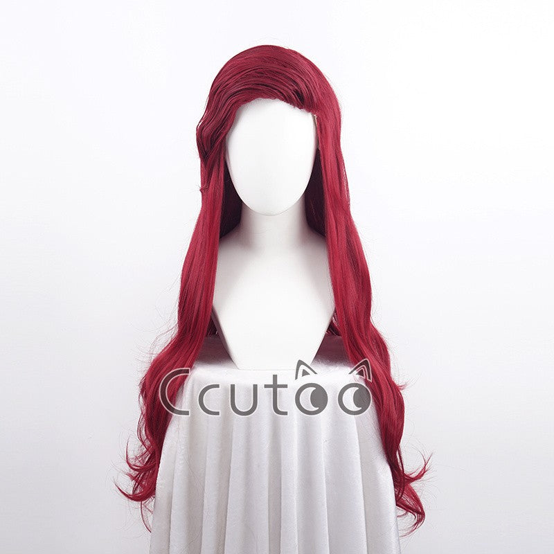 The Little Mermaid Deep Red Long Wig Synthetic Hair Curly Cosplay Wigs Princess Ariel Wig Role Play Costume + Wig Cap