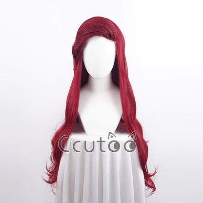 The Little Mermaid Deep Red Long Wig Synthetic Hair Curly Cosplay Wigs Princess Ariel Wig Role Play Costume + Wig Cap