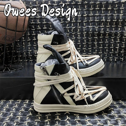 Owees Design High Top Sneakers Platform Corss Tied Men's Casual Boot Shoes Women Sneakers Designer  Flats Ankle Botas Size