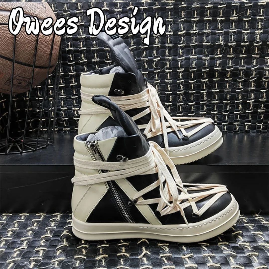 Owees Design High Top Sneakers Platform Corss Tied Men's Casual Boot Shoes Women Sneakers Designer  Flats Ankle Botas Size