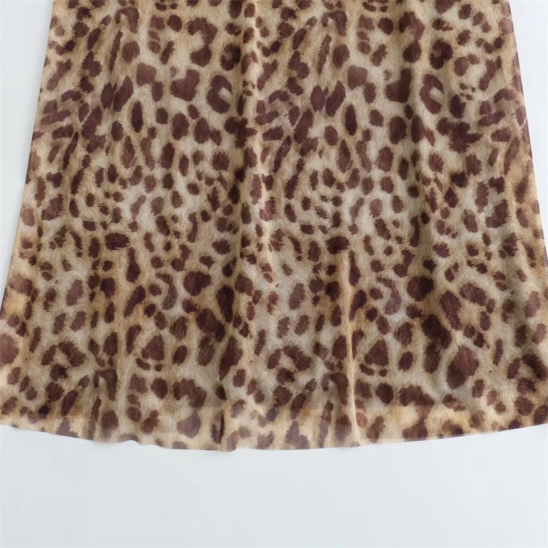 MUJER Leopard Print Tulle Slip Dress Woman Backless Summer Long Dresses For Wome