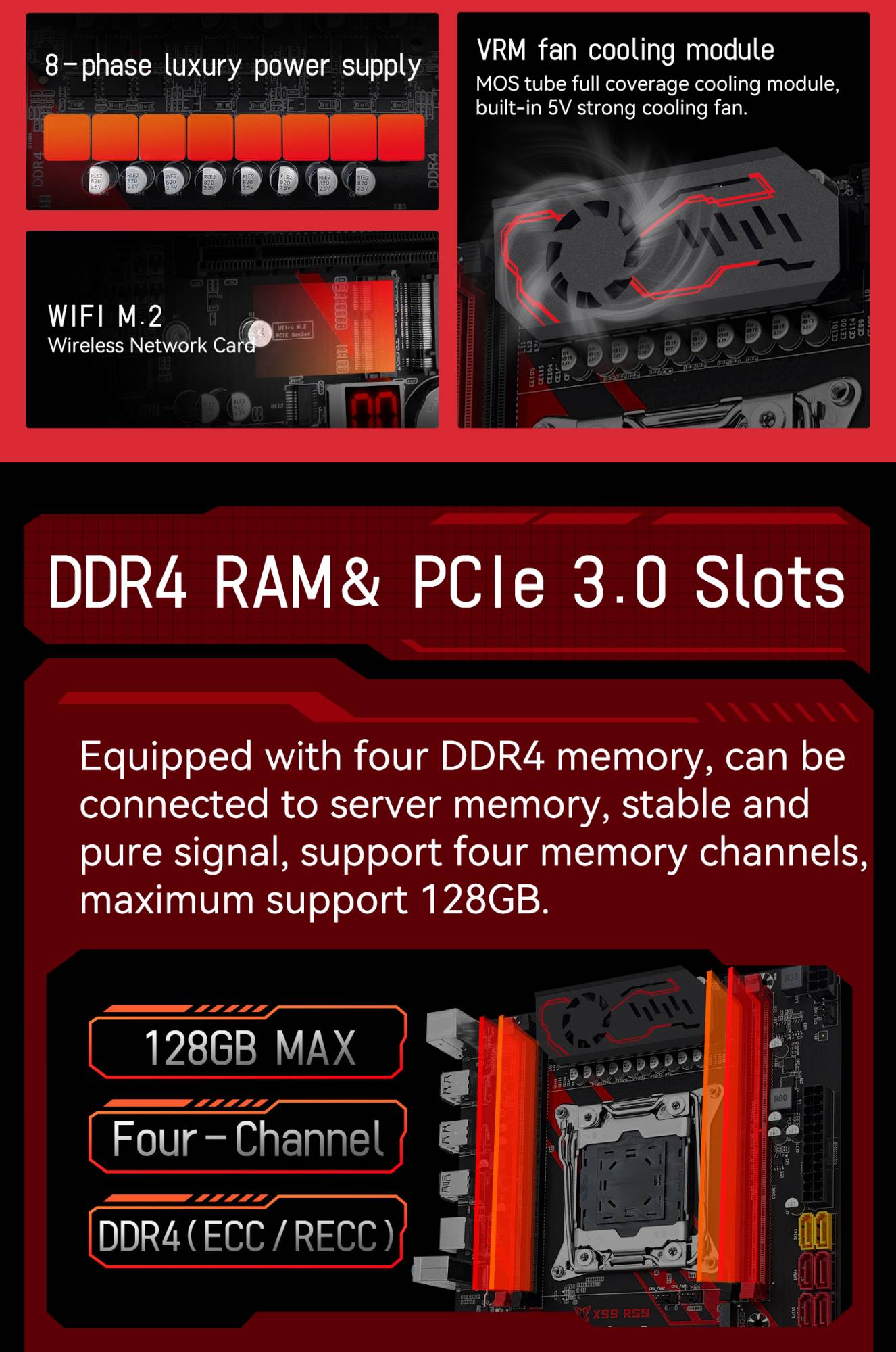 Kit Placa-mãe MACHINIST X99 RS9 Opcional LGA2011-3 Xeon E5 2640 V3 CPU e 16GB RAM DDR4 NVME M.2 Quatro Canais USB3.0
