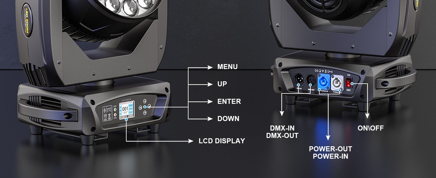 2PCS 19x15W RGBW LED Moving Head Light Beam Focusing Lights Stage Effect Lighting Projector for Disco Party Concert Theater Club