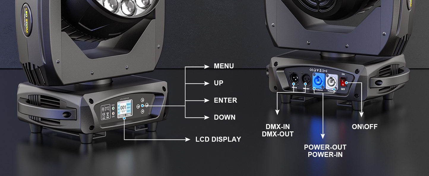 4PCS 19x15W Moving Head Light Beam RGBW Stage Effect Lighting Projector Zoom Wash Lights for Party Concert Theater Live Show Bar