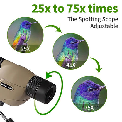Telescópio Terrestre HD 25-75x60 com Zoom Potente, À Prova D'água, Prisma BAK4 de Longo Alcance para Equipamento de Acampamento com Tripé