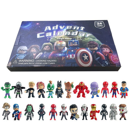 Marvel Christmas Advent Calendar Box Disney Mini Q Version Hulk Anime Figure Spiderman Iron Man Kids Toys 24pcs Figure Gift Box