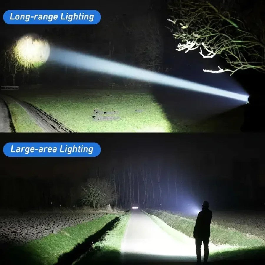 30000000LM High Power LED Flashlight Most Bright Tactical Torch Rechargeable Portable Light Long Shot 5000M Camping Hunting Lamp