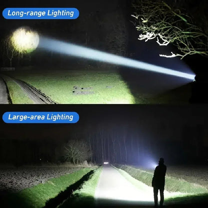 30000000LM High Power LED Flashlight Most Bright Tactical Torch Rechargeable Portable Light Long Shot 5000M Camping Hunting Lamp