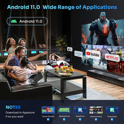 KaiAqua Mini Projetor HY320 NTV Android 13 com Amlogic S950D4 1080P 500 ANSI Lumens, WiFi Duplo, BT5.2 e Comando por Voz para Home Theater