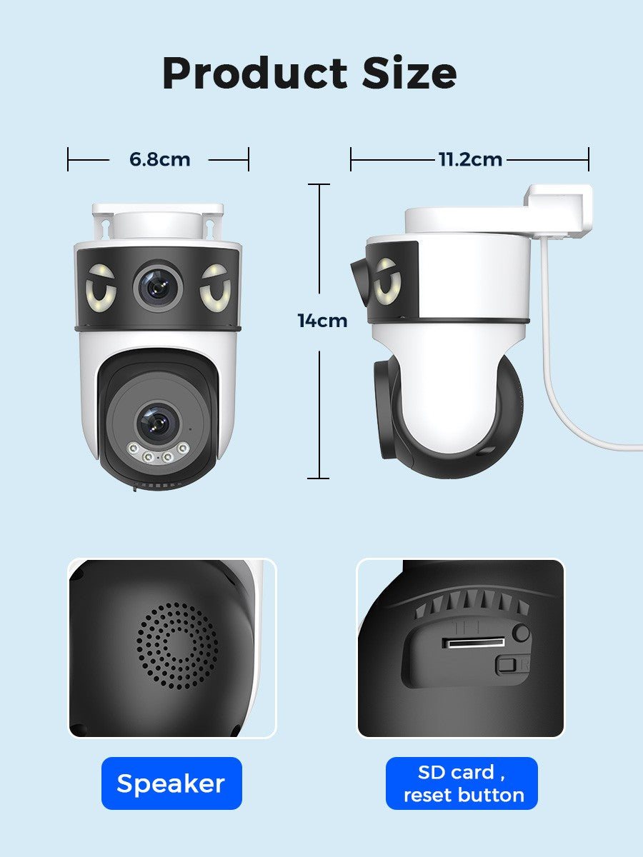 10MP 5K Dual Lens PTZ IP Camera with Dual Screen 8MP Ai Human Detection Auto Tracking Wireless Outdoor Surveillance Camera O-KAM