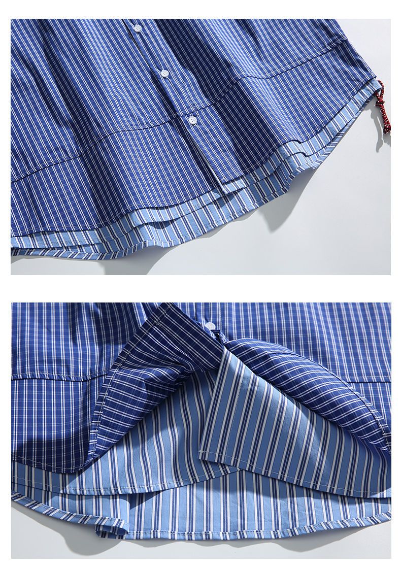 Cityboy Oversize Cargo Shirt Men Japanese Streetwear Fashion Loose Casual Plaid Splice Stripe Long Sleeve Shirts Blouses