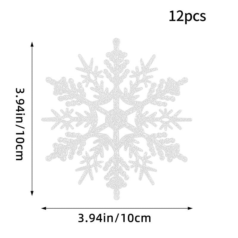 12PCS Pink Glitter Plastic Snowflake Decorations 10cm Christmas Tree Hollow Snowflake Pendants New Year Party Festival Supplies