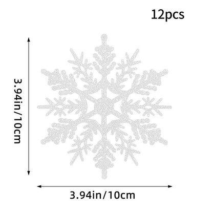 12PCS Pink Glitter Plastic Snowflake Decorations 10cm Christmas Tree Hollow Snowflake Pendants New Year Party Festival Supplies