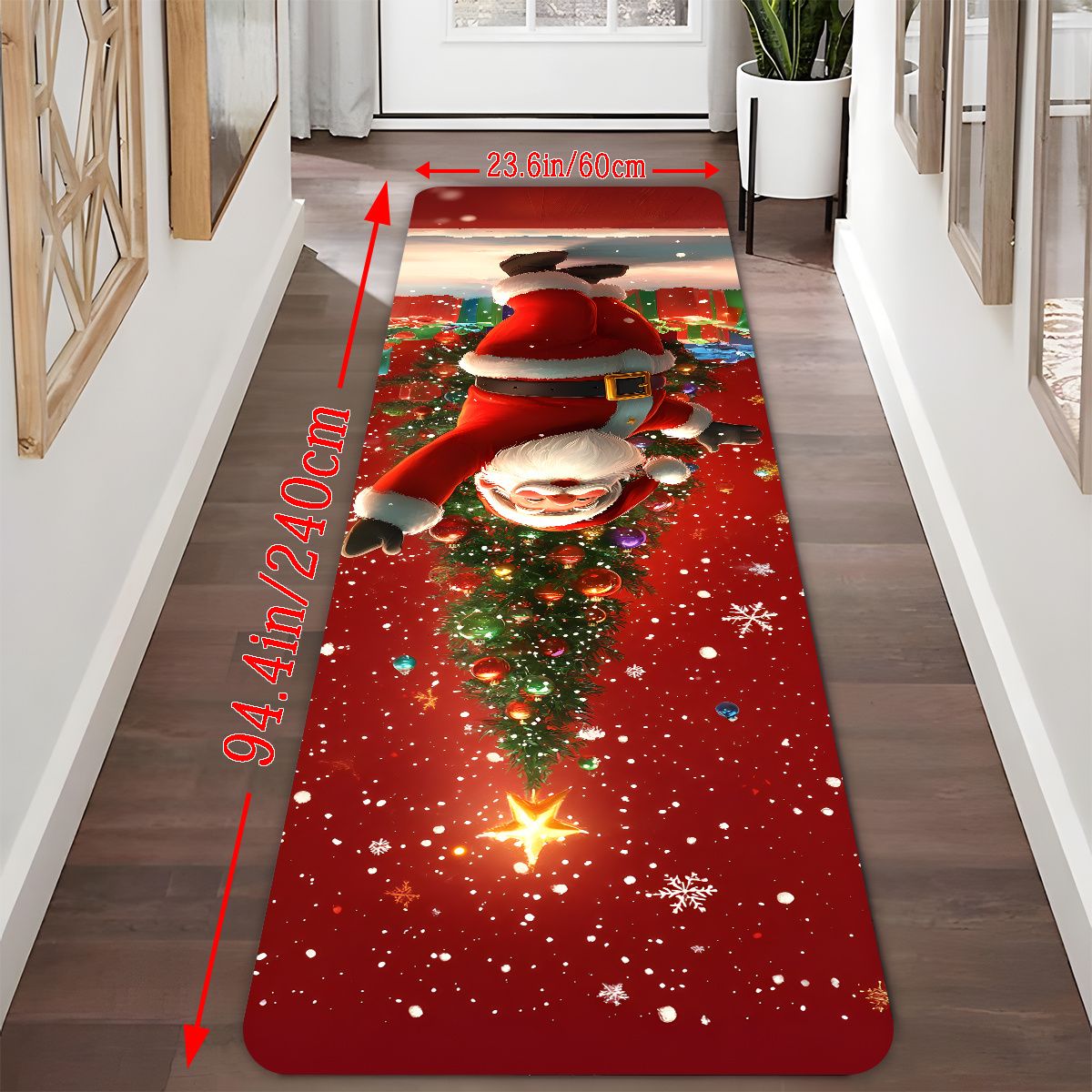 VIKAMA Christmas Carpet Festive Red Kitchen Rug Doormat Welcome Mat Runner Rug Winter Rug For Bedroom Warm Carpet For Live Room
