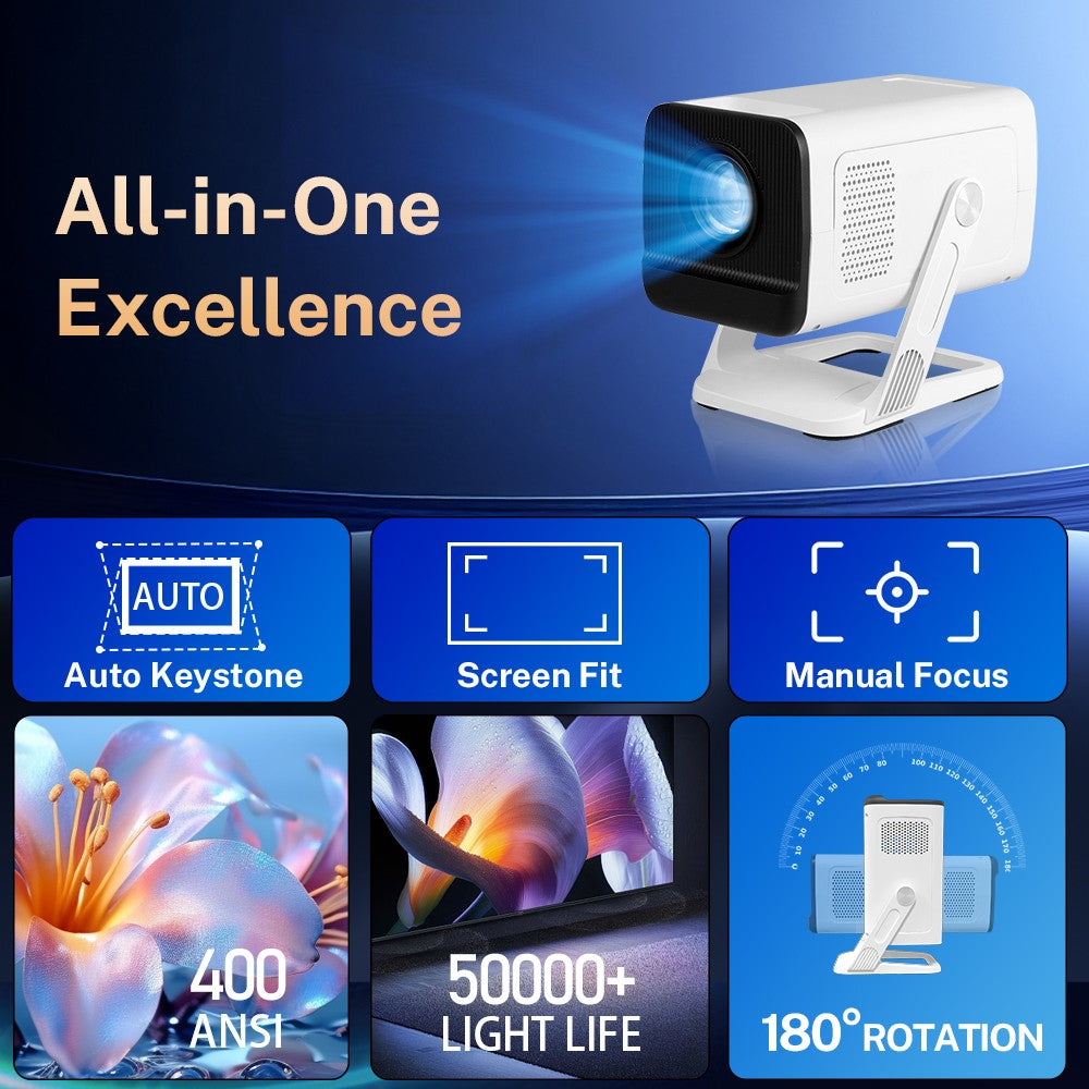 LYNCAST X1AR portable mini Projector 720P Bluetooth5.0  Supports 4K video with 180 degree rotation