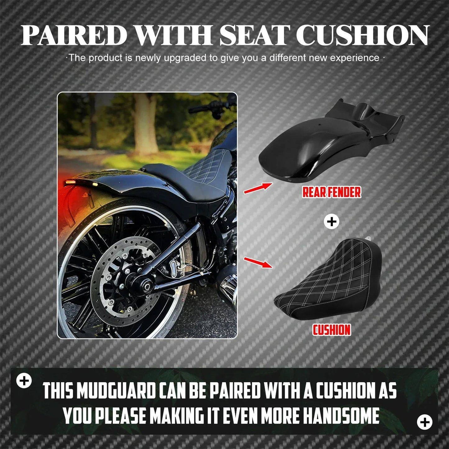 Motorcycle Driver Front Solo Seat With Rear LED Fender Light Mudguard Set For Harley Softail Breakout For Fat Boy FXDR 2018-2023