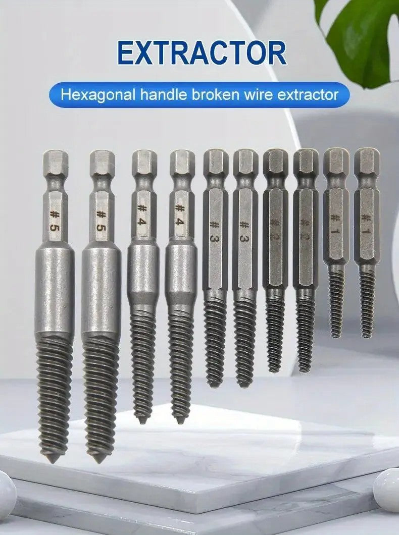 Conjunto de Extratores de Parafuso com Haste Hexagonal de 10 peças, Extrator de Parafuso Quebrado, Chave de Fenda para Remover Parafusos Quebrados, Conjunto de Ferramentas para Furadeira Elétrica