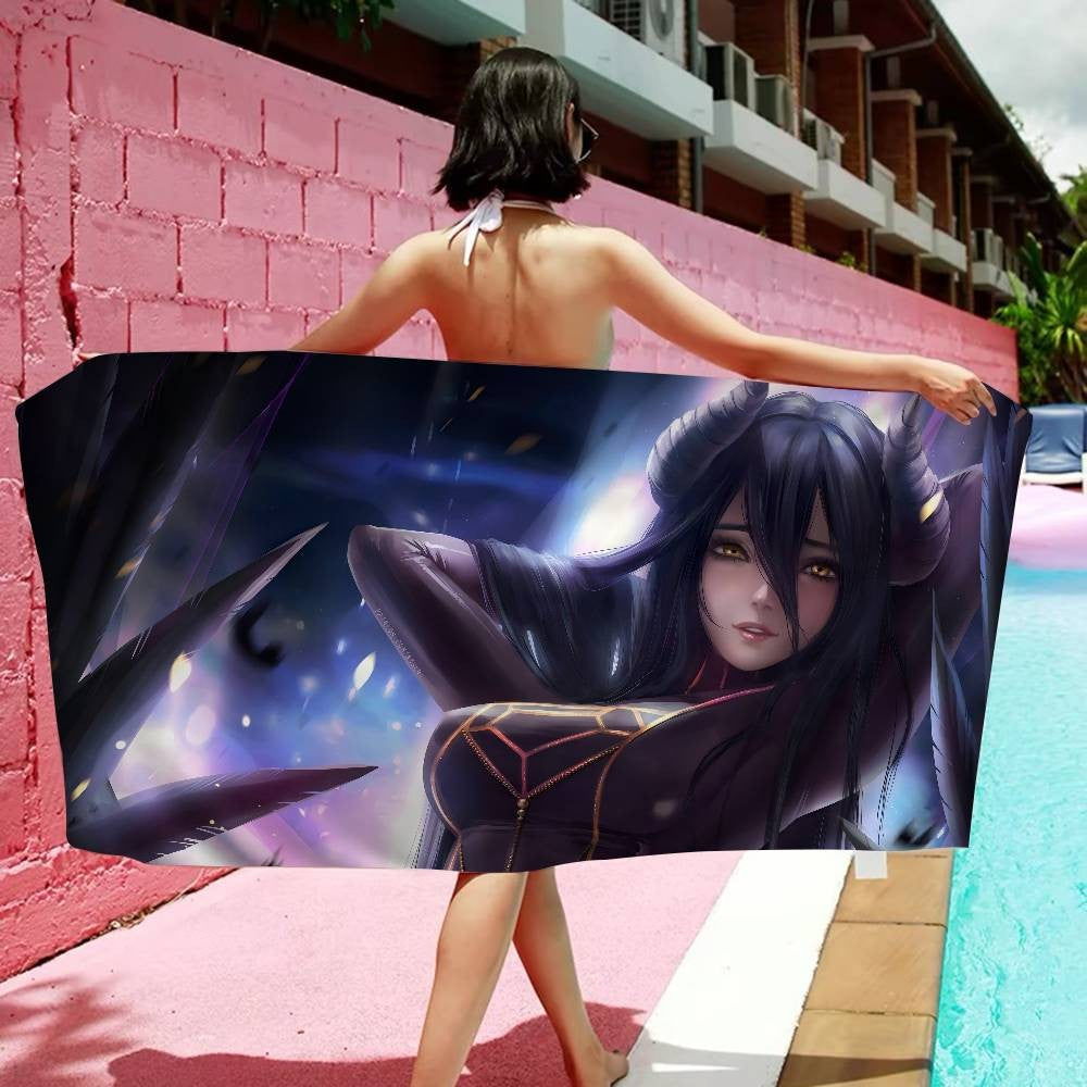 Gamer Albedo Anime Sexy Girls Anime Beach Swimming Towel Soft Absorbent Washcloth Children's Gifts For Kids Travel Camping Gym