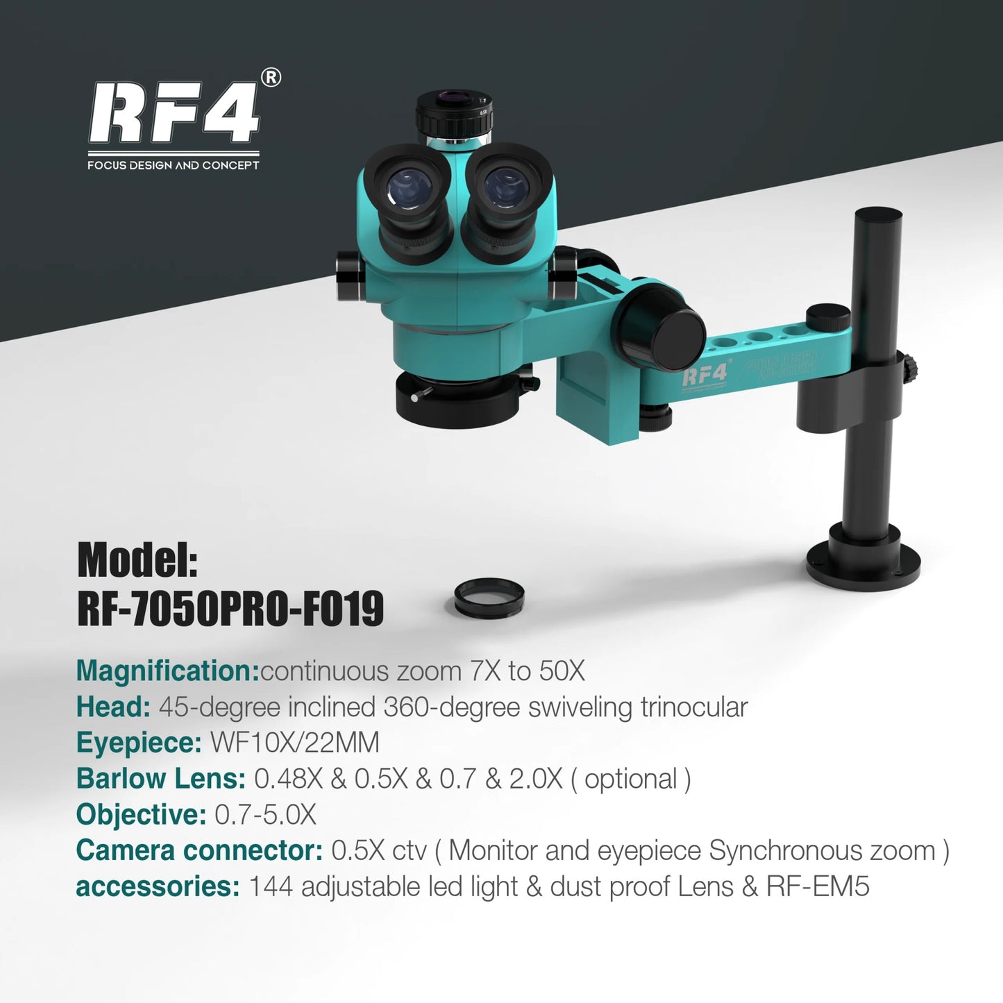 Microscópio Trinocular Estéreo RF4 360° com Braço Articulado para Reparo de Placas PCB de Celulares e Câmera Termográfica 4K C39