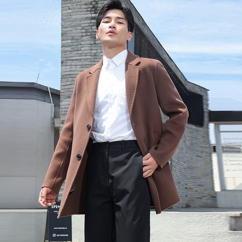 100% Wool Hand-Sewn Men's Coat Long Overcoats Boy Buttons Cardigan Long-style Woolen Coats Overcoat 2024 New