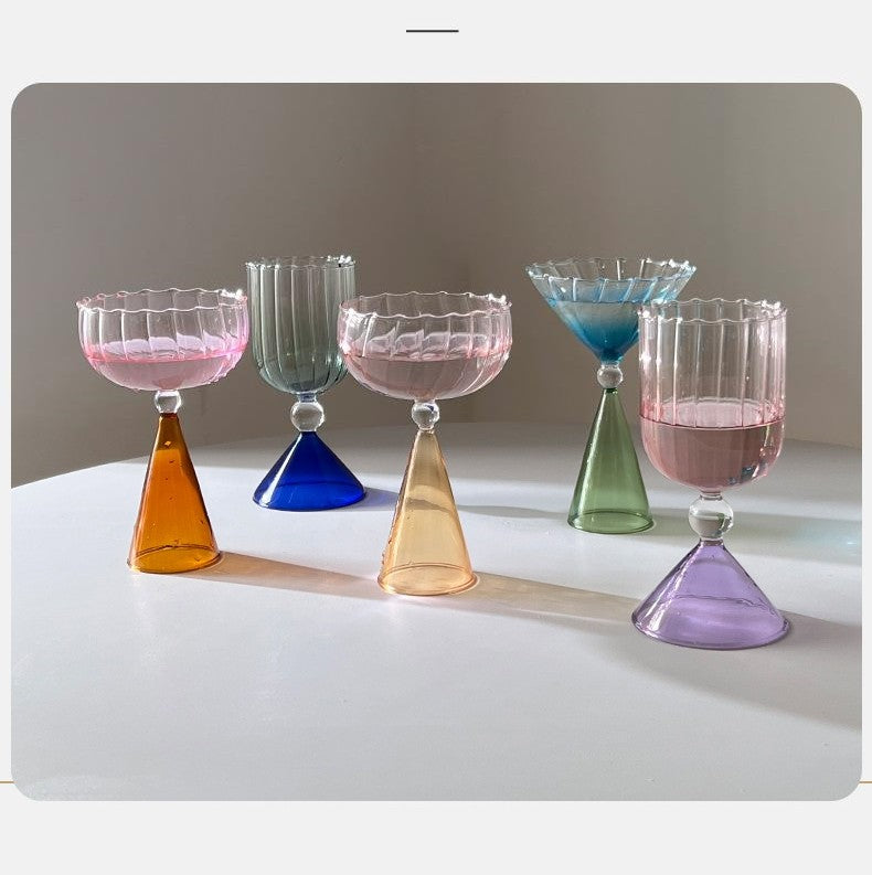 Taças de Coquetel Estilo Onda com Efeito Duas Cores Criativas Verde Azul Âmbar Roxo para Martini Mojito Champagne Margarita