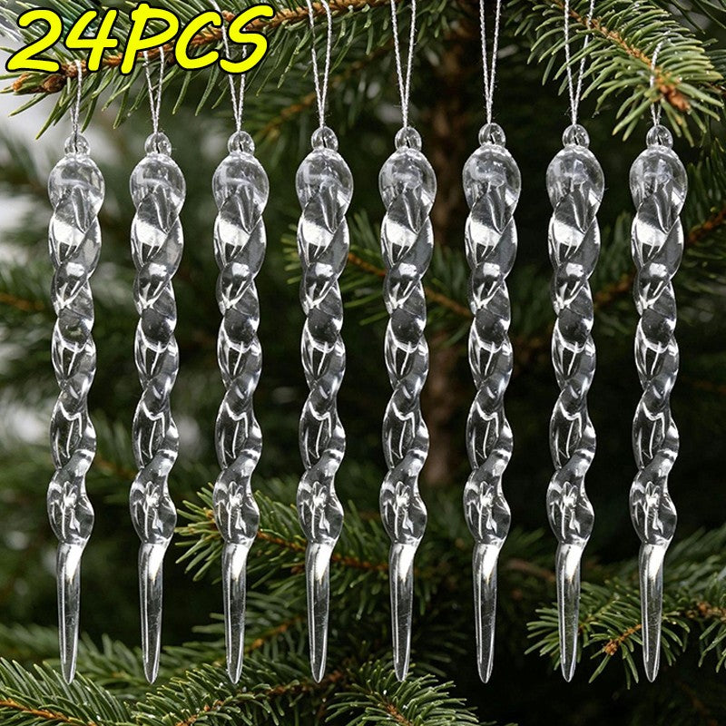 60/12PCS Clear Acrylic Icicle Christmas Ornaments Crystal Hanging Pendant Spiral Strip Icicle for Xmas Tree Wedding Party Decor