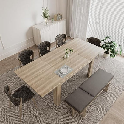 55.1-86.6 in Extendable Dining Room Table for 6-10 Person - Plank and Beam Farmhouse Large Rectangular Kitchen Tables for Living
