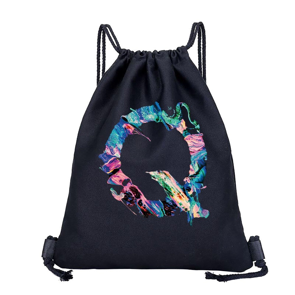 26 Initials Print Drawstring Bag Backpack Men and Women Beach Sports Travel Backpack Kid Gift Supplies Bag Portable Sundries Bag