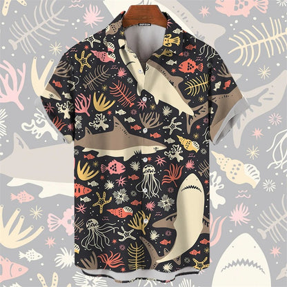 Men's Shirts Hawaii Sea Animal Print Tops 2024 New Summer Oversized T-shirt Women Whales Turtl Graphic Short-Sleeved Unisex Tops