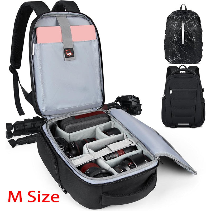 Mochila para Câmera Impermeável Antifurto para Notebook, Estojo Grande Capacidade para Câmera Fotográfica com Capa de Chuva