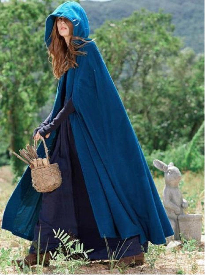 Caped Woolen Overcoat 2025 Europe Five Colors Hooded Shawl Lengthened Cloak Overcoat Woolen Overcoat Woman Windbreaker